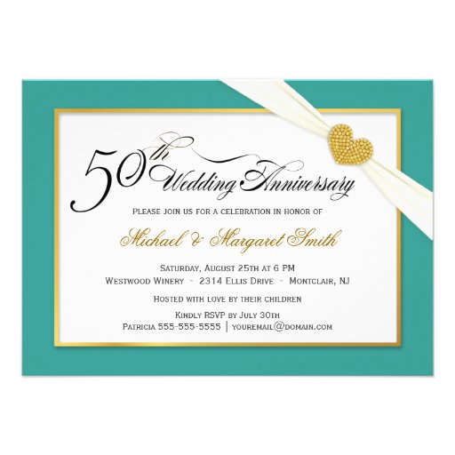 50th Anniversary Invitations - Teal & Gold