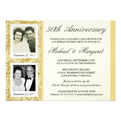 50th Anniversary Invitations - Then & Now Photos (front side)