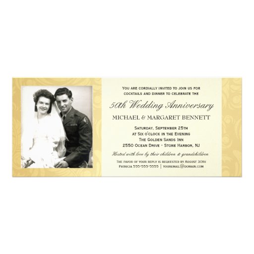 50th Anniversary Invitations - Vintage Gold Damask