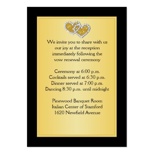 50th Anniversary Joined Hearts II Reception Card Business Card Template (back side)