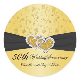 50th Anniversary Joined Hearts II Round Sticker sticker