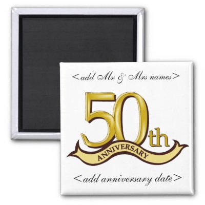 These 50th wedding anniversary magnets make ideal party favors for guests 
