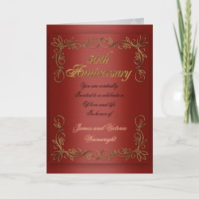 50th anniversary party for parents red satin look cards by Irisangel