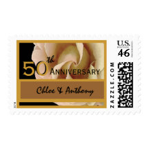 50th Anniversary Party GOLD and BLACK Wedding Rose Postage