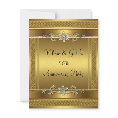 50th Anniversary Party Golden Gold Diamond Jewel Invitation by InvitationCenter