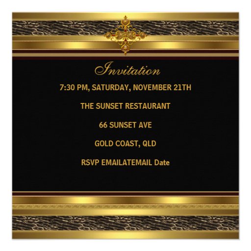 50th Anniversary Party Golden Gold Jewel Black Personalized Invitation