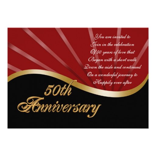 50th anniversary party invitation wedding gold red