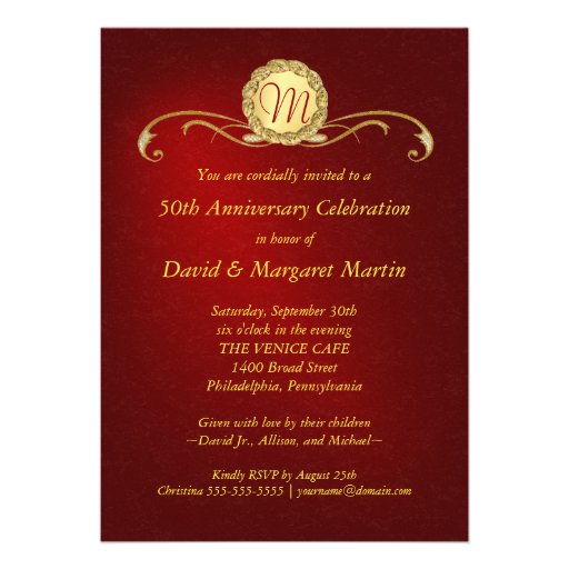 50th Anniversary Party Invitations - Elegant Red