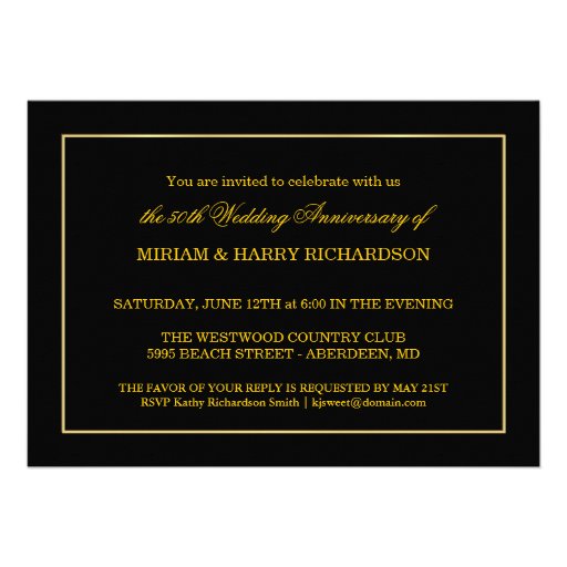 50th Anniversary Party Invitations - Formal Gold