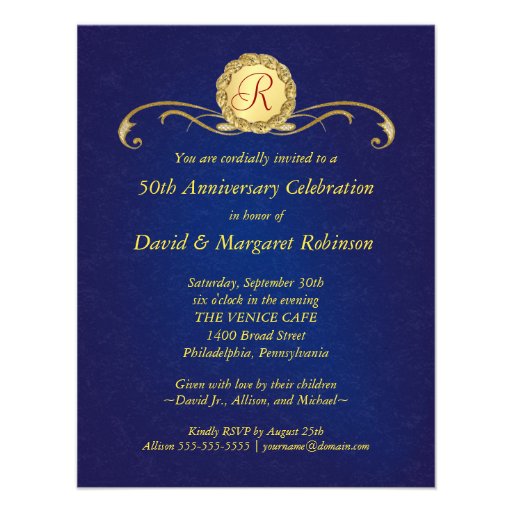 50th Anniversary Party Invitations - Royal Blue