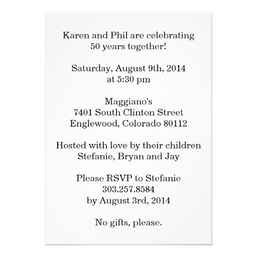 50th Anniversary Party Personalized Invitation