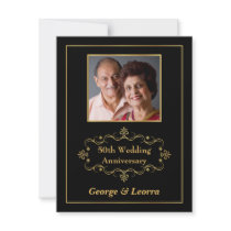 50th Anniversary Party - Vintage Black & Gold Personalized Announcement