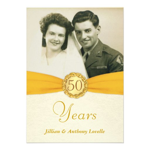 50th Anniversary Photo Invitations -Antique Damask (front side)