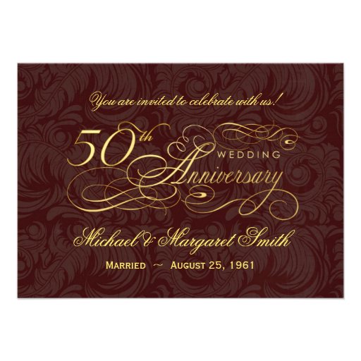 50th Anniversary Surprise Party - Gold Damask Personalized Announcement