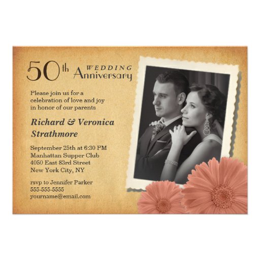 50th Anniversary Vintage Daisy Photo Invitations (front side)