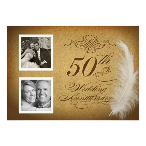 50th Anniversary Vintage Feather 2 Photo Invites (front side)