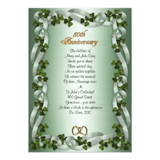 50th anniversary vow renewal Irish shamrocks Card Zazzle