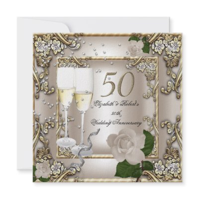 50th Anniversary Wedding  Cream Gold Rose Silver Invite by Zizzago
