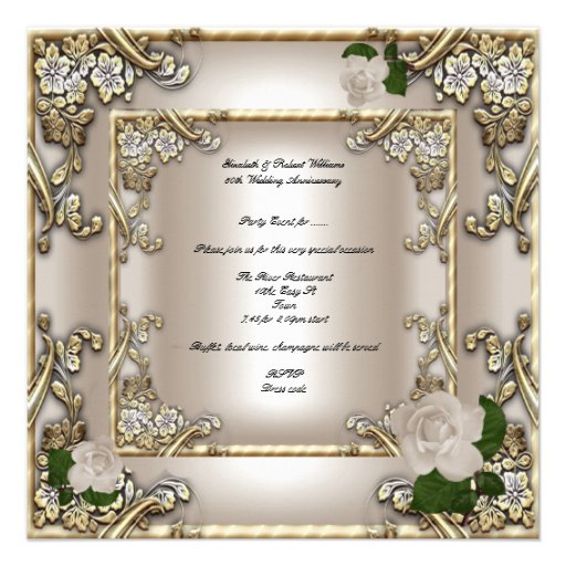 50th Anniversary Wedding  Cream Gold Rose Silver Invite