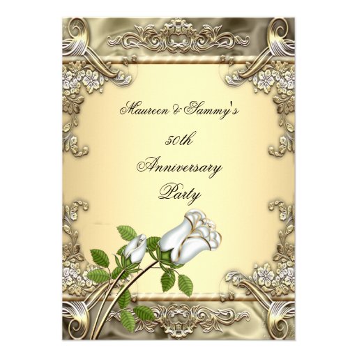 50th Anniversary Wedding Cream Rose Gold Personalized Invitations