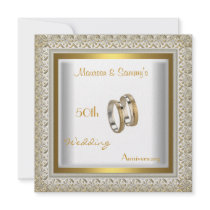 50th Anniversary Wedding White Gold Elegant Custom Announcement