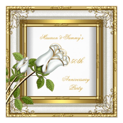 50th Anniversary Wedding White Rose Gold Elegant Announcement