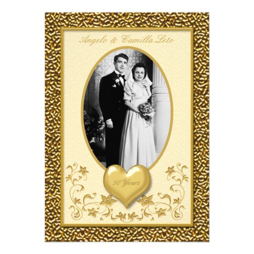50th Anniversary with Gold Heart Invitation