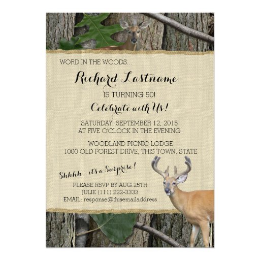50th Birthday Buck with Hunting Camo Personalized Announcement (front side)