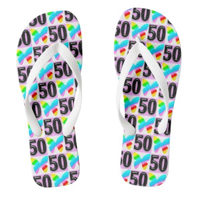 50TH BIRTHDAY BUTTERFLY FLIP FLOPS