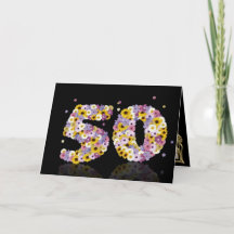 50th birthday card with flowery letters