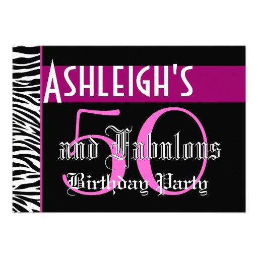 50th Birthday Custom Template - Zebra Pink Black Invites