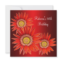 50th Birthday Elegant Red Flowers Personalized Invitations
