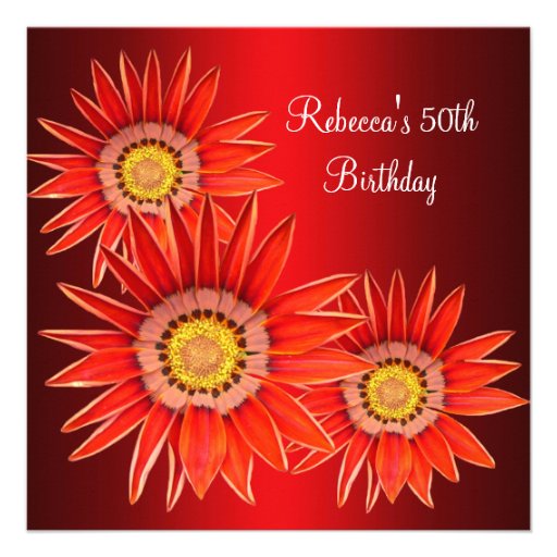 50th Birthday Elegant Red Flowers Personalized Invitations
