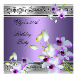 50th Birthday Elegant Silver Grey Lilac Floral Custom Invitations