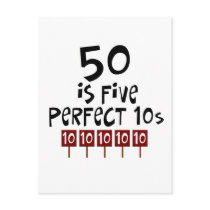 50th birthday gifts, 50 is 5 perfect 10s! postcards