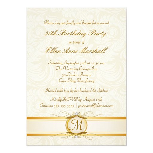 50th Birthday - Gold Damask Photo Invitation