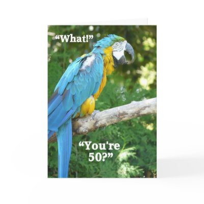 50th Birthday Humor-Blue Parrot Card by avisnoelledesigns