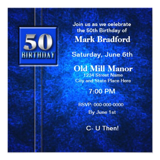 50th Birthday Invitation - Blue/Silver