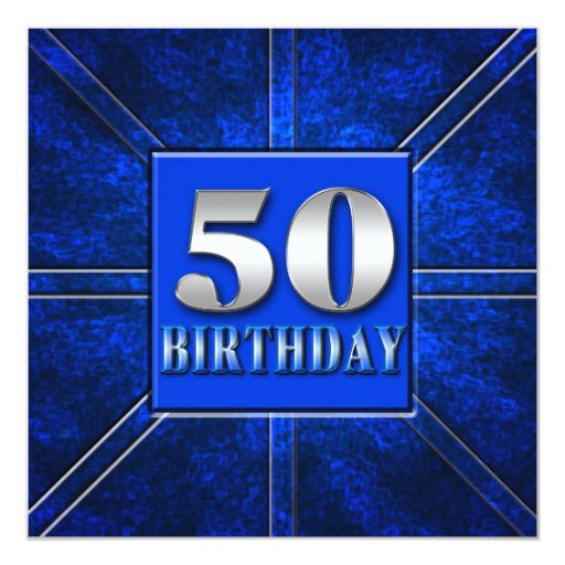 50th Birthday Invitation Blue/Silver Zazzle