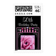 50th Birthday Invitation with Pink Rose & Candles stamp