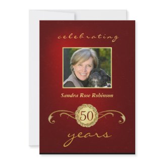 50th Birthday Invitations - Red & Gold Monogram invitation