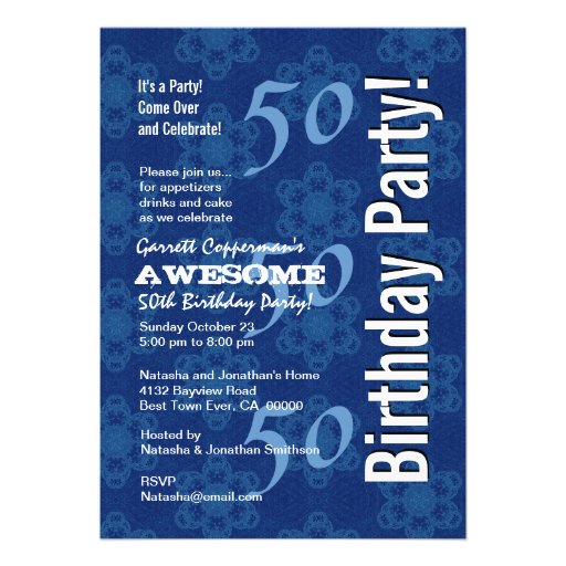 50th Birthday Modern Blue Pattern G212 Personalized Invitations