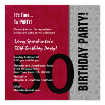 50th Birthday Modern Red Silver Black C947 Personalized Invitation