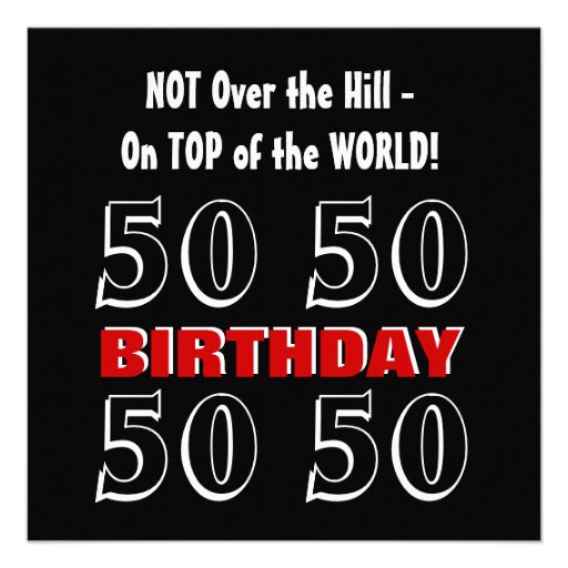 50th Birthday Modern Red Silver Black Funny D845 Invitation