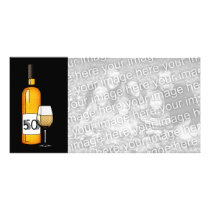 50th birthday or anniversary : wine bottle & glass customized photo card