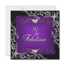 50th Birthday Party Black Bright Deep Purple Big Personalized Invitations
