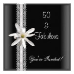 50th Birthday Party Black White Flower Lace Custom Announcements