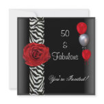 50th Birthday Party Black White Red Rose Zebra Personalized Announcement