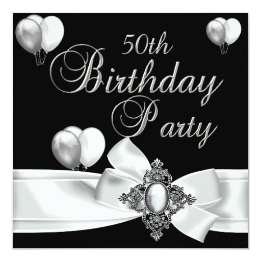 50th Birthday Party Black White Silver Balloons 5.25x5.25 Square Paper