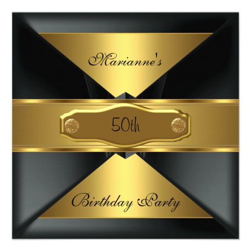50th Birthday Party Elegant Black Gold on Gold Custom Announcement (front side)